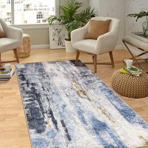 Capslpad Abstrakter, waschbarer Teppich, 80 x 150 cm, Wohnzimmer, Kurzflor-Teppich, modern, rutschfest, für Tür, Eingangsbereich, weiche Kunstwolle, fusselfrei, Bodenteppich für Schlafzimmer, Küche