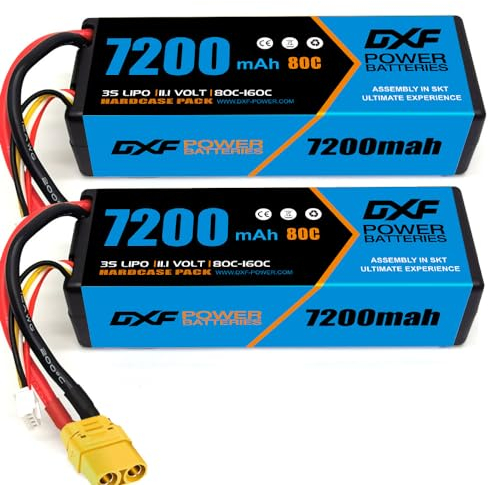 DXF 2 Packungen 3s lipo akku Pack 7200mah 11.1v 80c hardcase mit xt90-stecker - lipo 3s perfekt für rc-Auto, Flugzeug, Helikopter,lastwagen- 3s lipo ideal fur 1/8 & 1/10 Fahrzeuge wie Tamiya & mehr!