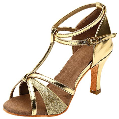 Sandalen Damen - Tanzschuhe Mit Absatz Silber Standard Latein Ballsaal Sandaletten Riemchen Blockabsatz Pumps Salsa Tango Dance Schuhe Weicher High Heel Spangenpumps Sommer Elegant Brautschuhe