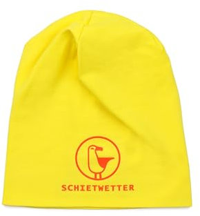 SCHIETWETTER Accessoire Kinder Mütze, Leichte Beanie, Übergangsmütze, dünne Kopfbedeckung, Logo-Print, stretch, warm, einfarbig gelb-neonorange 52