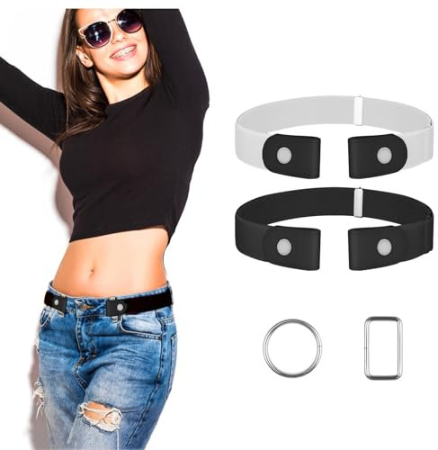 【2 Stück】Gürtel Ohne Schnalle, Langlebig Elastischer Gürtel, Justierbar Schnallenfreier Gürtel, Stretch Gürtel für Jeans Hosen Kleid, Einstellbarer Unsichtbarer Gürtel für Damen (2 Stück Set C, 3XL)