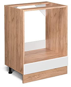 Vicco Herdumbauschrank R-Line, Weiß Hochglanz/Goldkraft Eiche, 60 cm, AP Eiche