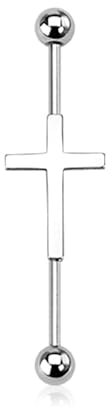 beyoutifulthings Industrial-Piercing Silber Kreuz Industrial-Barbell Industrial-Bar Chirurgenstahl Stab-länge 38-mm