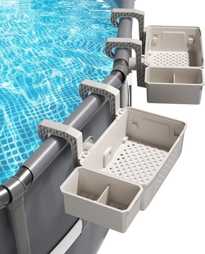 Panier de rangement de piscine gris | Accessoires de piscine | Panier de rangement et porte-gobelet pour piscine hors-sol | Accessoire de piscine multifonction pour piscine hors-sol (gris, 42 x 21 x