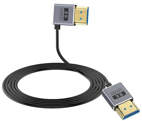 Duttek Cavo HDMI 2.1 ad angolo retto 8K, cavo HDMI maschio a maschio, cavo HDMI ultra sottile da 48 Gbps OD2,5 mm, supporto 8K a 60Hz, 4K a 240Hz, HDR dinamico, eARC, compatibile con GH5S, PS5, PC 1,2