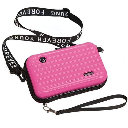 Mini-Gepäck-Umhängetasche – stilvolle und langlebige Hartschalen-Reise-Geldbörse mit verstellbarem Forever Young Gurt für Damen – Rosa, Pink, Small