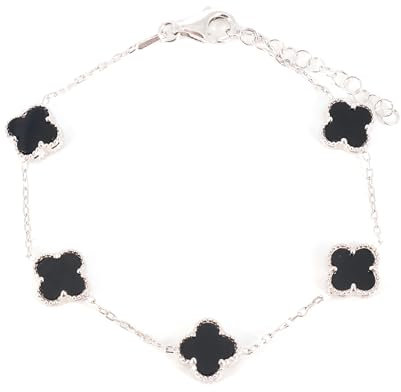 HOILY’S Armband Damen Schwarz Vier Blätter Klee Schmuck in 925 Sterling Silber