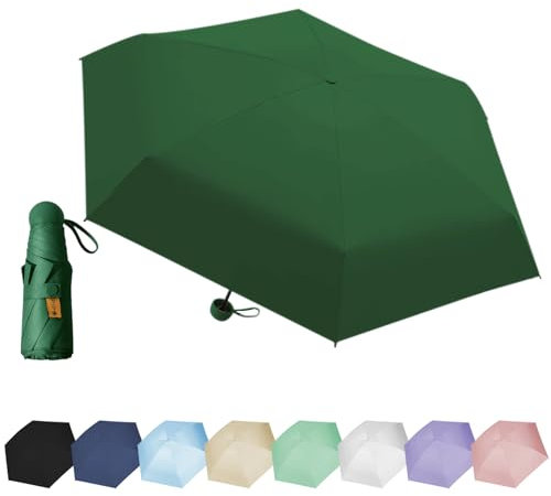 Paraguas De Viaje Portátil 6 Varillas, Paraguas De Seis Huesos, Mini Paraguas Con 1 Caja De Almacenamiento, Paraguas Plegable Manual Compacto, Conveniente y Portátil -Verde Oscuro