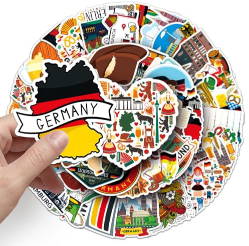 Germany Stickers,50PCS Vinyl Decals for Water Bottles Laptops Phones Skateboards Photo Albums Diaries,Aesthetic Graphic Designs for Teens Adults,Perfect for Travel Planners Scrapbooks