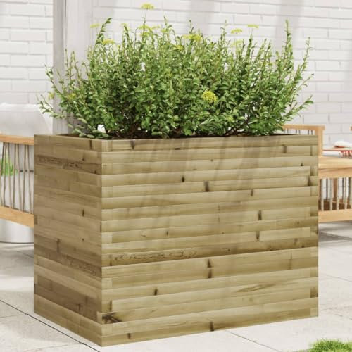 IKAYAA Jardinera Exterior Madera de Pino Impregnada, Jardinera Rectangular, Macetas Exterior, Macetas Rectangular para Cultivo de Plantas en Exterior Patio Terraza Impregnado natural 90 x 60 x 68.5 cm