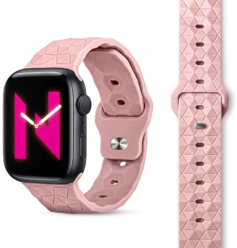 NALIA Hexion Silikon Armband für Apple Watch 42/44/45/46/49mm, Zartrosa | 49mm/46/45/44/42 Serie 1-3