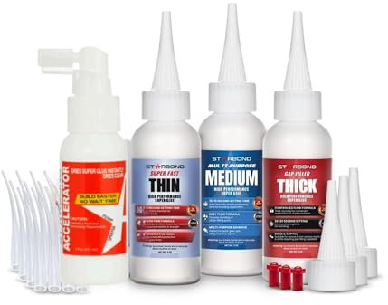 Starbond Super Fast Thin, Medium & Thick Glue with Superglue Activator | Premium Ultra Instant CA (Cyanoacrylate Adhesive) | Perfect For Quick Fix, Woodworking, Hobby Models & 3D Printing | 2oz Bundle