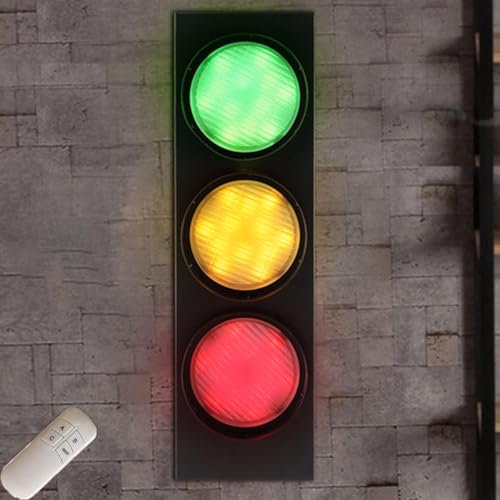LOGT LED Ampel Wandleuchte mit Fernbedienung Kinder Verkehrsampel Schilder Licht Wandlampe Retro Industrie Deko Wandbeleuchtung Rot Gelb Grün Jungen Mädchen Lampe für Kinderzimmer Schlafzimmer