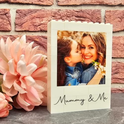Pixie's Gifts Personalised Building Blocks Photo Plaque | Customised Gift Keepsake | Unique Photo Print Block Display | Handmade Memory Gift for Mum, Family & Loved Ones (Small - 7.9cm x 6.4cm)
