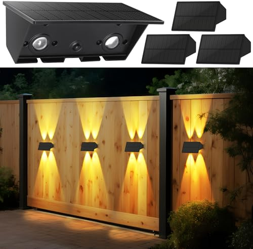 CBJKTX Solarlampen für Außen 4ER Solar Wandleuchte Aussen Wand | Wand Außenwandleuchten Aussenleuchte Warmweiß Solarwandleuchten Wasserdichte Wandleuchte Up and Down Solarleuchte für Zaun