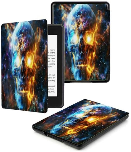 Case Compatible for 6 Kindle Paperwhite 5th/6th/7th Generation 2012/2013/2015,Lightweight Slim Soft PU Case Cover Skin for Paperwhite 5 6 7 Gen,Flame Skull