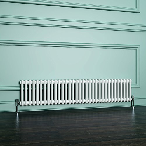 ZANOFIRA White Traditional Radiator Cast Iron Style Double Column Colosseum Horizontal Designer Radiator Central Heating Panel Rad for Bathroom, Living Room and Kitchen, 300x1505mm