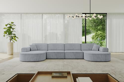 ALTDECOR Ecksofa in U-Form Corner Sofa Bett Eckcouch Couch L-Form Wohnlandschaft Cauchsofa MARI-U2-380x165x73,5 cm Grau