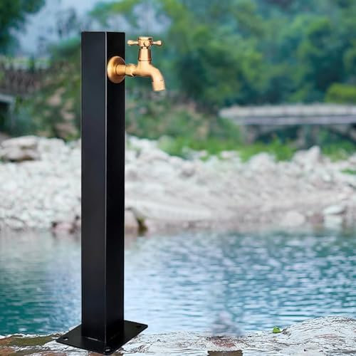 GUQASDV Colonna d'Acqua Quadrata da Giardino in Acciaio Inox for Esterni con Rubinetto, Supporto for Tubo Flessibile Indipendente, Idrante Verticale Antigelo for Irrigazione E Fontana(60cm/23.6in)