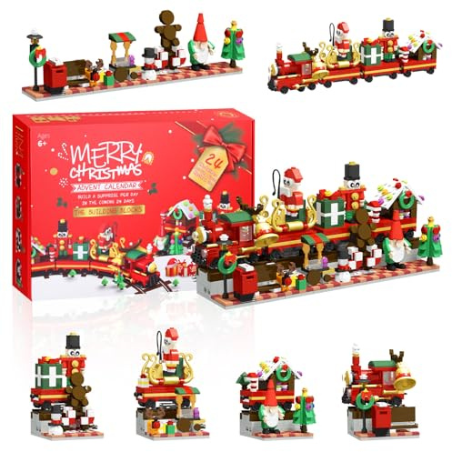 2025 Adventskalender Weihnachtliches Bauspielzeug,24-tägiges Countdown Stadt Mini Baustein Set,City Weihnachts Bus Bausteine Weihnachtsbaum Zug Weihnachten Geschenke Spielzeug für Jungen Mädchen