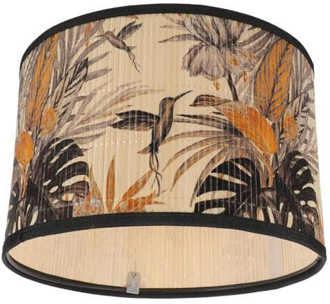Abat-jour Suspendre Européen en Bambou Imprimé, Intérieur 4cm | Montage Facile, Lumière Douce, Base E27 Standard, pour Chambre et Salon