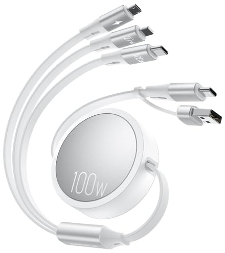 CAFELE 100W Cable Multiple Cargador USB A/C,6 EN 1/110CM Cable Retractil,PD3.0 5A Carga Multiple Type C/Phone/Micro for 17,16,16 Pro Max,15 Serie,MaBook,Pad,Galaxy,Huawei,Tablet