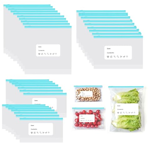 Set 45 Sacchetti Freezer, Sacchetti Ermetici con Zip, Sacchetti Alimenti Richiudibili, Sacchetti Ermetici per Grande Medio Piccolo, Ziplock Bags Base Allargata per Frutta Verdura Carne