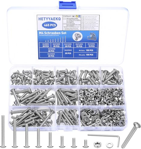 465 Stück M4 Schrauben Set, Linsenkopf Sechskantschrauben Muttern Set, Edelstahl Gewindeschrauben mit Innensechskant Schrauben mit Muttern Sets,Maschinenschrauben Sortiment