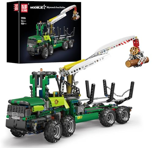 Mould King 19006 Technik Pneumatic Forest Machine Bausteine, 938 Teile Dynamische Version des pneumatischen LKW-Modells, Bausatz für Forstmaschinen