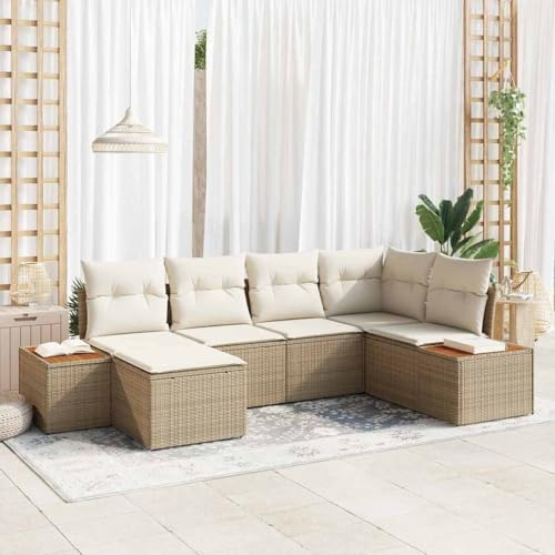 Frdhee Eckbank Couch Eck Sofa Ecksofa,Garten Sofa Set 6 pcs Beige und Creme 264 x 154 x 85 cm,Für Wohnzimmer,Balkon,Garten,Einfach Zu Montieren,Frei Kombinierbar