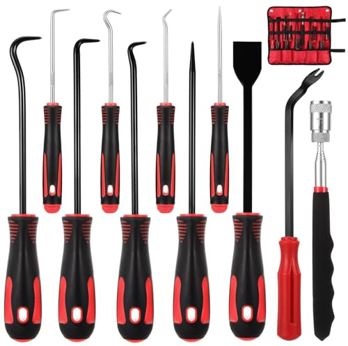 Kinsinder 11PCS Carbon Steel Hook Tool Set, Essential Mechanic Tools for Car,Ergonomic ABS Handle, O Ring Pick & Hook Set, Including Portable Oxford Bag