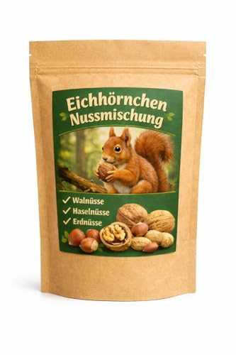 Premium Eichhörnchen Nussmischung mit Walnüsse, Haselnüsse und Erdnüsse, Premium Wildtier Futter Eichhörnchenfutter Nager Streufutter Futterhaus Super - Food