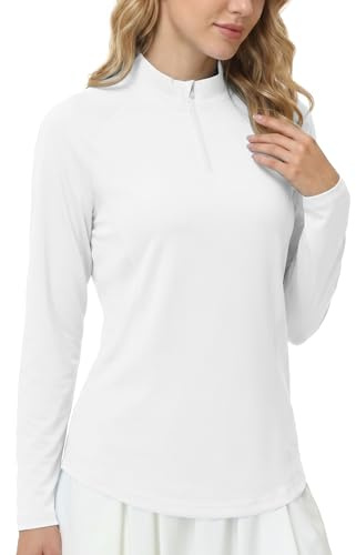 WISMBOX Women's 1/4 Zip Long Sleeve Tops, UPF 50+ Sun Protection Quick Dry Shirt, Sports Running Top for Hiking Gym Workout