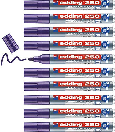 edding 250 Whiteboardmarker - violett - 10 Whiteboard Stifte - Rundspitze 1,5-3 mm - Boardmarker abwischbar - für Whiteboard, Flipchart, Magnettafel, Pinnwand, Memoboard - Sketchnotes