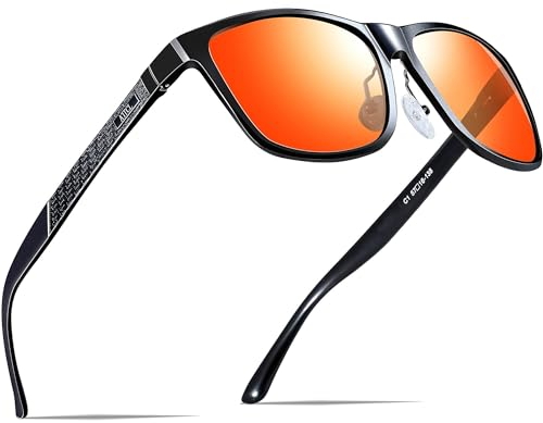 ATTCL Herren Polarisierte Fahren Sonnenbrille Al-Mg Metall Rahme Ultra Leicht 18587 black-red UV400 CAT 3 CE