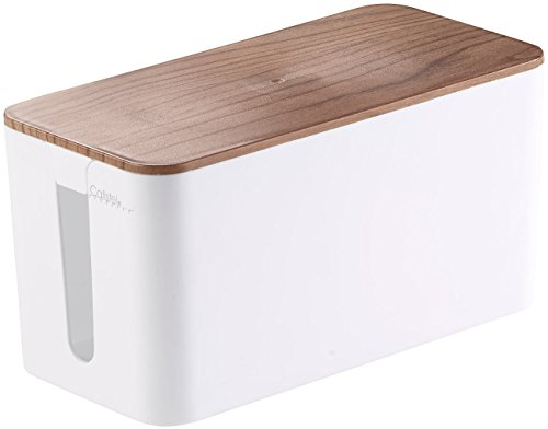 Callstel Kabelkiste: Kabelbox klein, 23 x 11,5 x 12 cm, Nussbaum-Holzoptik mit Gummifüßen (Kabelbox Design, Organizer Box für Steckdosenleiste, Verlängerungskabel)