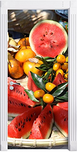 Stil.Zeit Möbel exotischer Fruchtteller als Türtapete, Format: 200x90cm, Türbild, Türaufkleber, Tür Deko, Türsticker