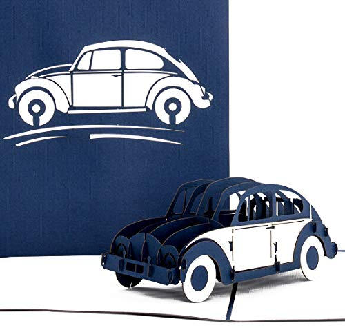 Pop Up Karte Auto“ in Blau - 3D Karte, Geschenk, Geldgeschenk zum Führerschein - mit 3D Modell Automobil