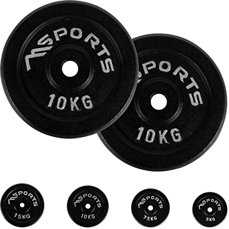 Hantelscheiben Paar Professional aus 100% Gusseisen 5-20 kg Hantel (2 x 10 kg - Schwarz)