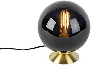 Qazqa - Art Deco Art Deco Tischlampe Messing mit schwarzem Glas - Pallon I Wohnzimmer I Schlafzimmer - Kugel I Kugelförmig - LED geeignet E27