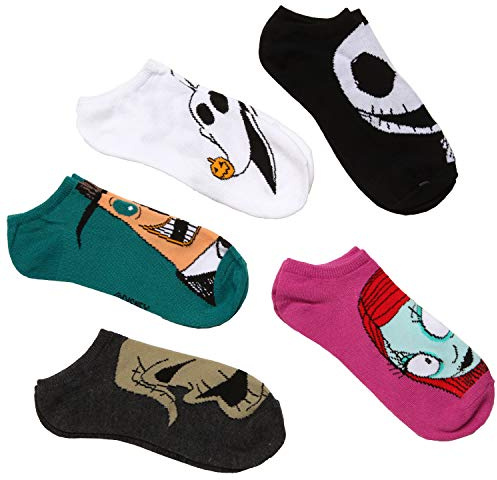 Disney Women's Nightmare Before Christmas 5 Pack No Show, assorted multi, Fits Sock Size 9-11 Fits Shoe Size 4-10.5