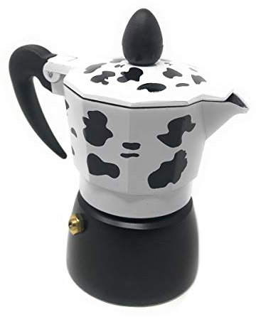 Vetrineinrete® Caffettiera effetto mucca moka 1 2 3 o 6 tazze macchina del caffè in alluminio per espresso idea regalo (1 tazza) 61030