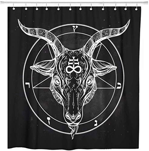 MMPTn Duschvorhang Pentagramm Teufel Satan Ziegenkopf Binärsymbol Tattoo Home Bad Dekoration schmutzig 71x71Zoll wasserdichtes Gewebe inklusive zwölf Kunststoffhaken