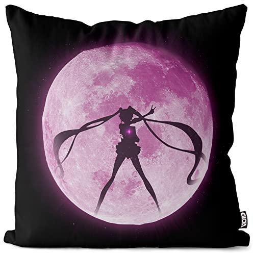VOID Mondzauber Kissenbezug Kissenhülle Polyester wasserfest Outdoor Indoor Sailor mondstein Moon Luna Bunny Mars Anime, Kissen Größe:60 x 60 cm, Kissen Farbe:Schwarz