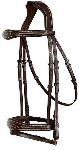 Exion Horse English Jumping Flash Bridle with Ergonomic Crownpiece, Soft Padded Anatomical Snaffle Noseband & Rubber Reins | Royal English Bridle (Choco Brown, Over)