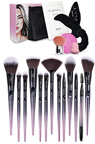 M.Y.L. Pinceaux maquillages 18PCS Haut de Gamme Coffret Cadeau Femme - 1 Bandeaux Maquillage, Nettoyant Pinceaux maquillage, Pochette Rangement maquillage, Beauty blender