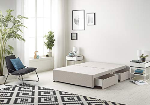 Bed Centre Flexby Divan Bed Base Only with 2 Drawers (Same Side), No Headboard - Available in 3FT, 4FT, 5FT & 6FT (4FT6 Double, Plush Silver Fabric)