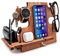 Station d'Accueil en Bois, Support pour Smartphone - Organisateur de Bureau, Support de Table de Chevet, Couleur ébène (Marron (walnut))