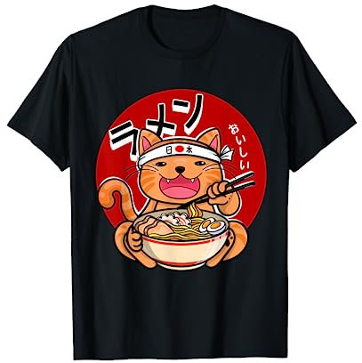 Japanese ramen noodles anime funny Japan cat T-Shirt