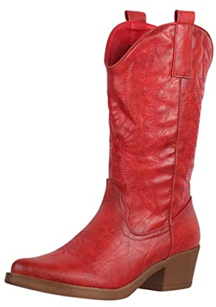 Elara Damen Cowboy Stiefel Biker Boots Chunkyrayan 301-A32P Rot-39